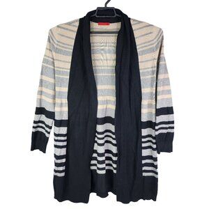 Womens Gray Tan Black Striped Open Front Long Cardigan By RED Long Sleeve XL